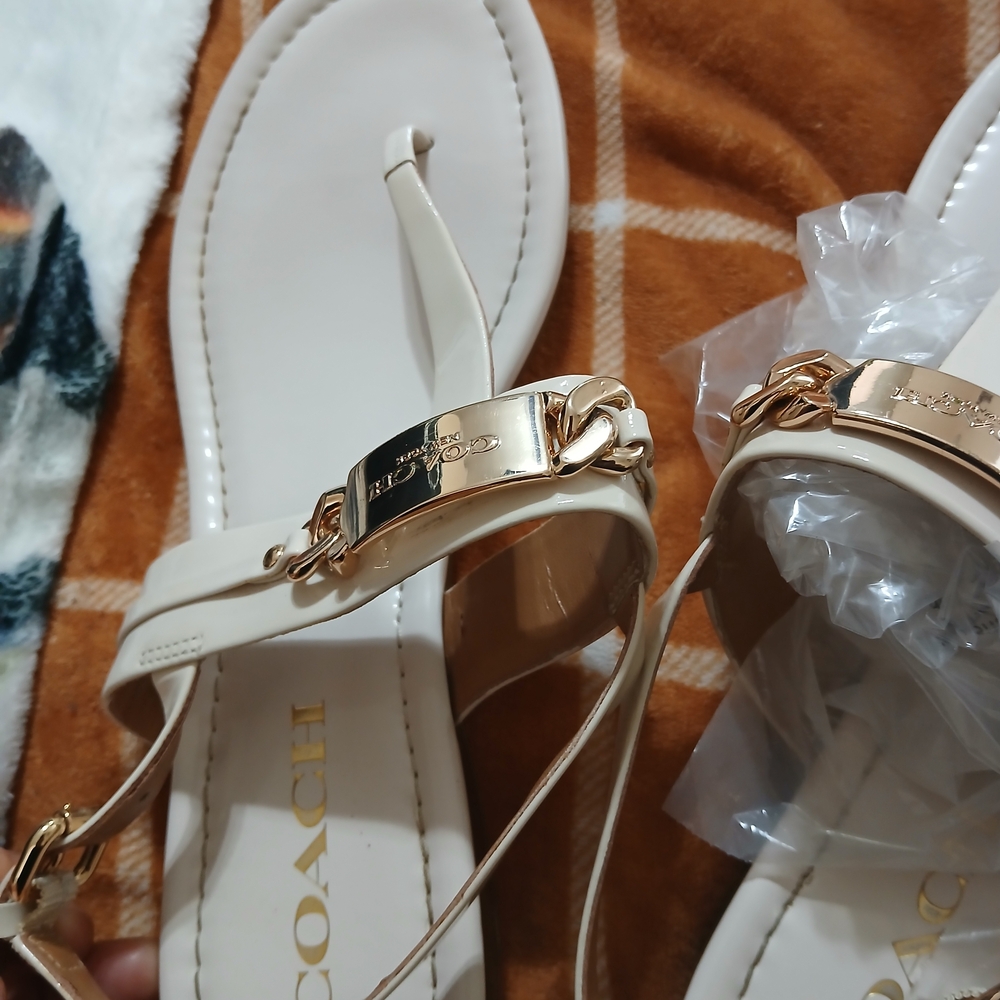 Coach Women's Gold and Cream Sandals - Picture 4 of 4